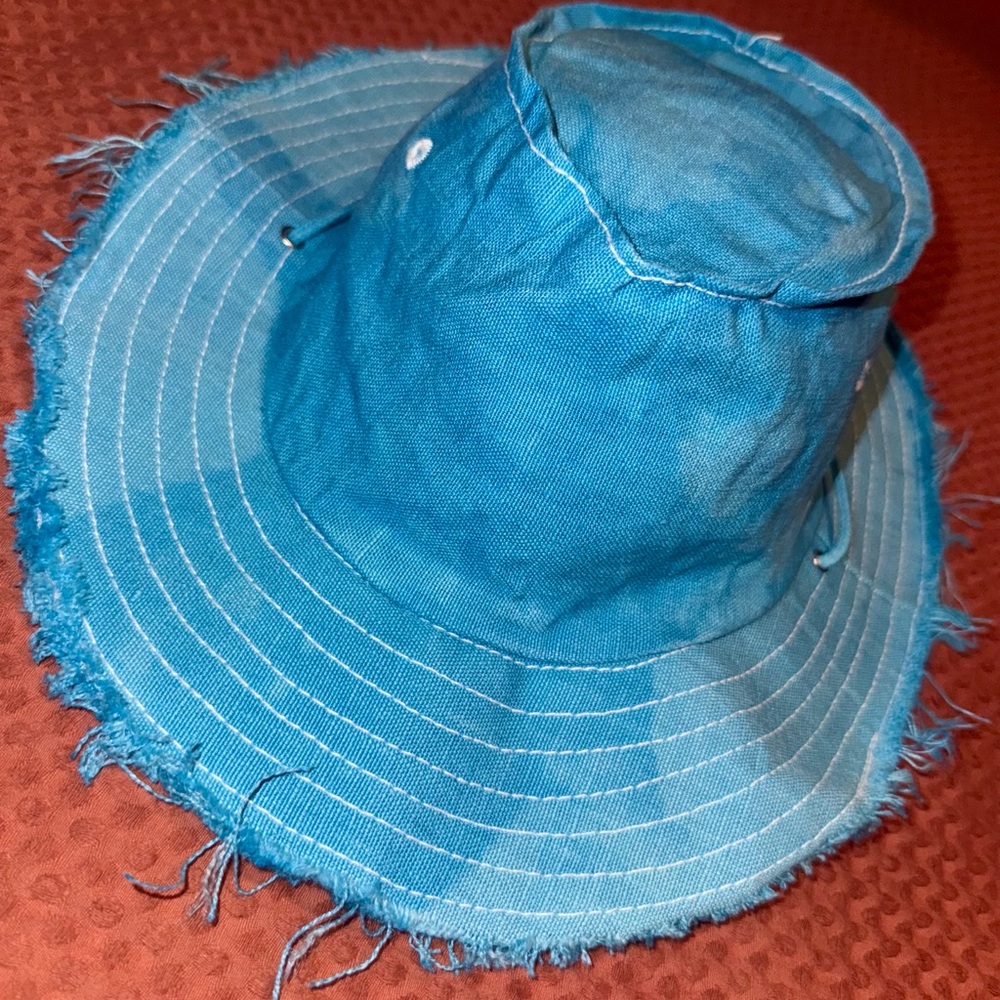 100%Hemp! Marcel Hemp smaller brand from Santa Barbara! Blue Frayed Bucket Hat